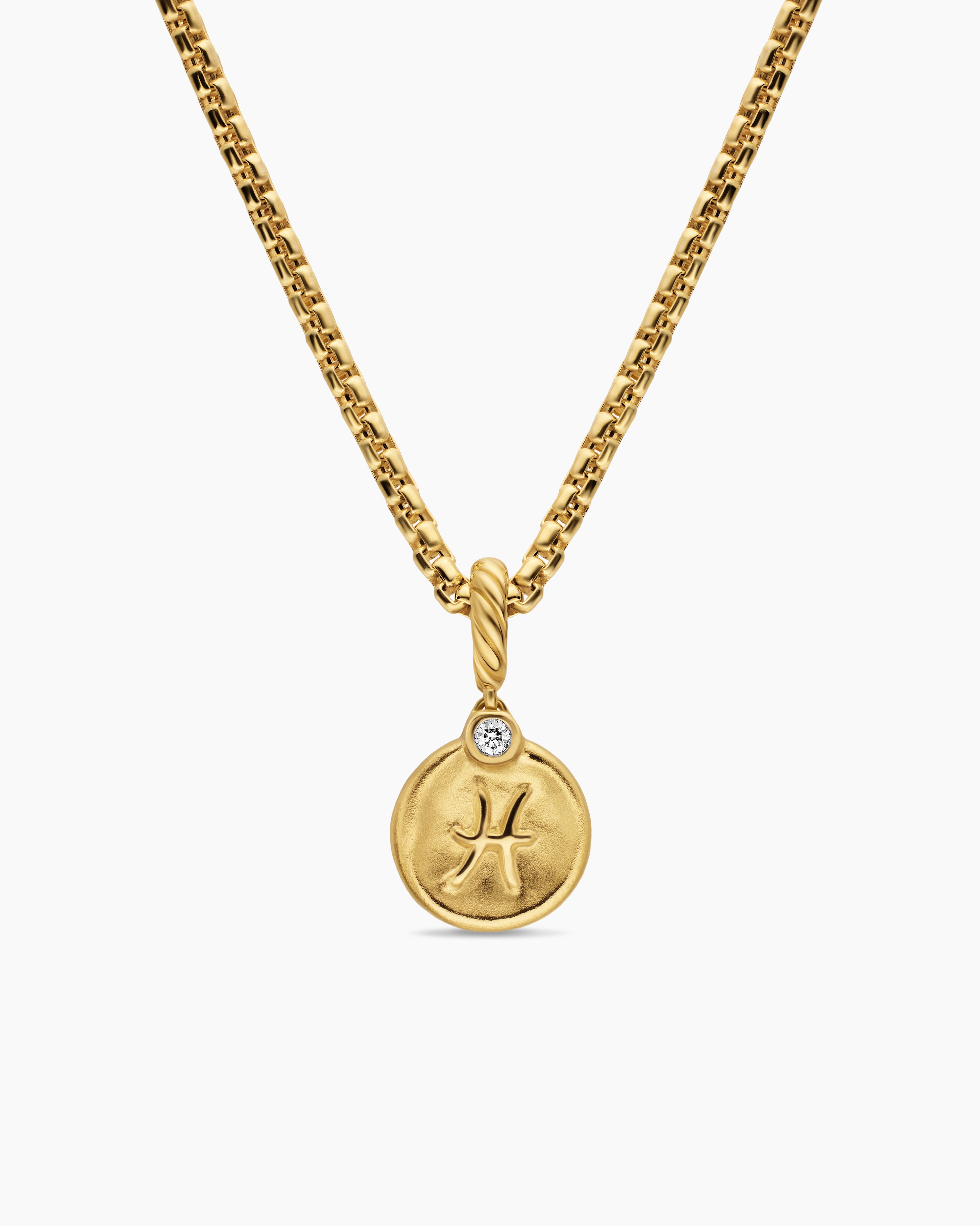 Womens Petite Pisces Amulet in 18K Yellow Gold with Diamond, 10.4mm