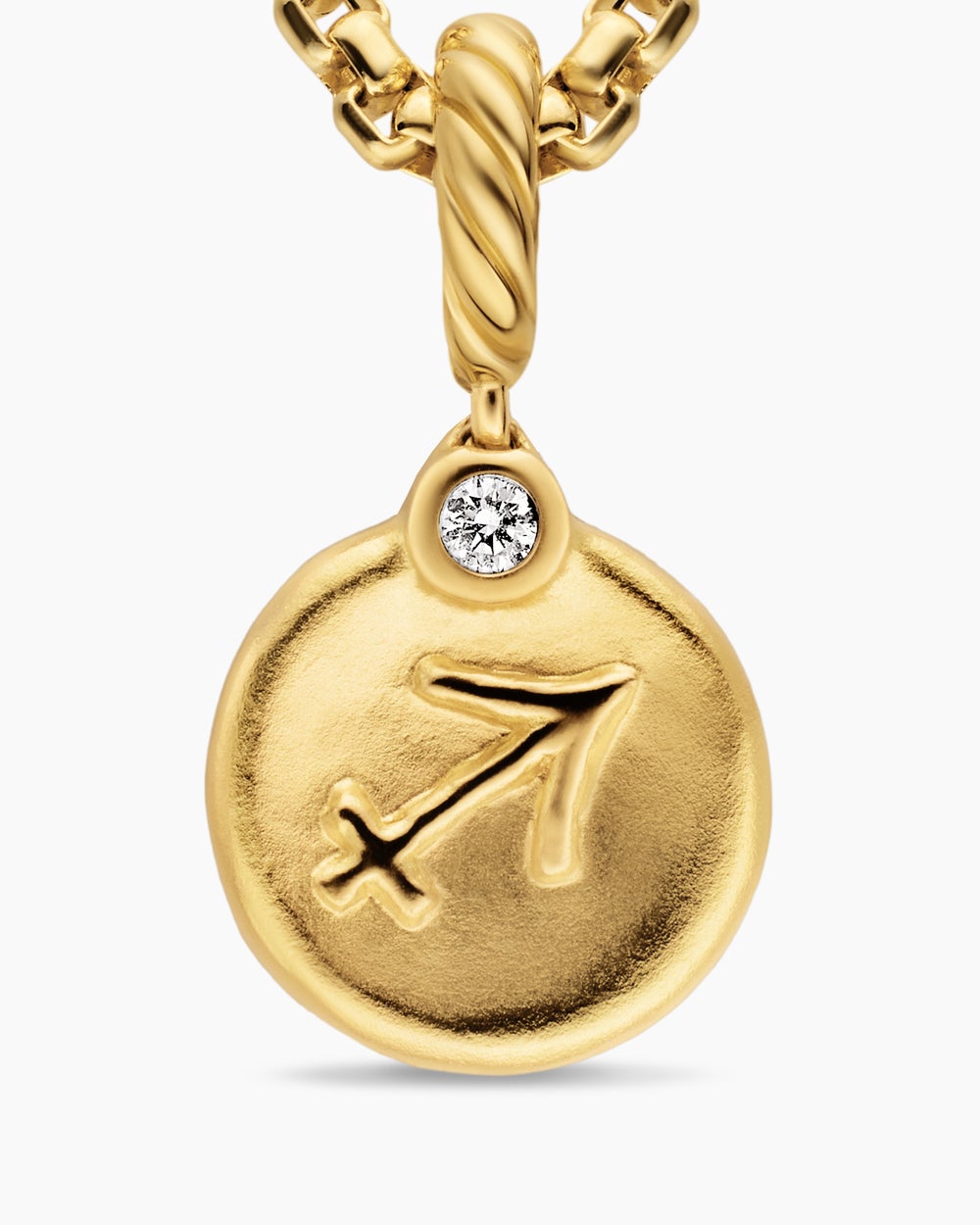 Womens Petite Sagittarius Amulet in 18K Yellow Gold with Diamond, 10.4mm