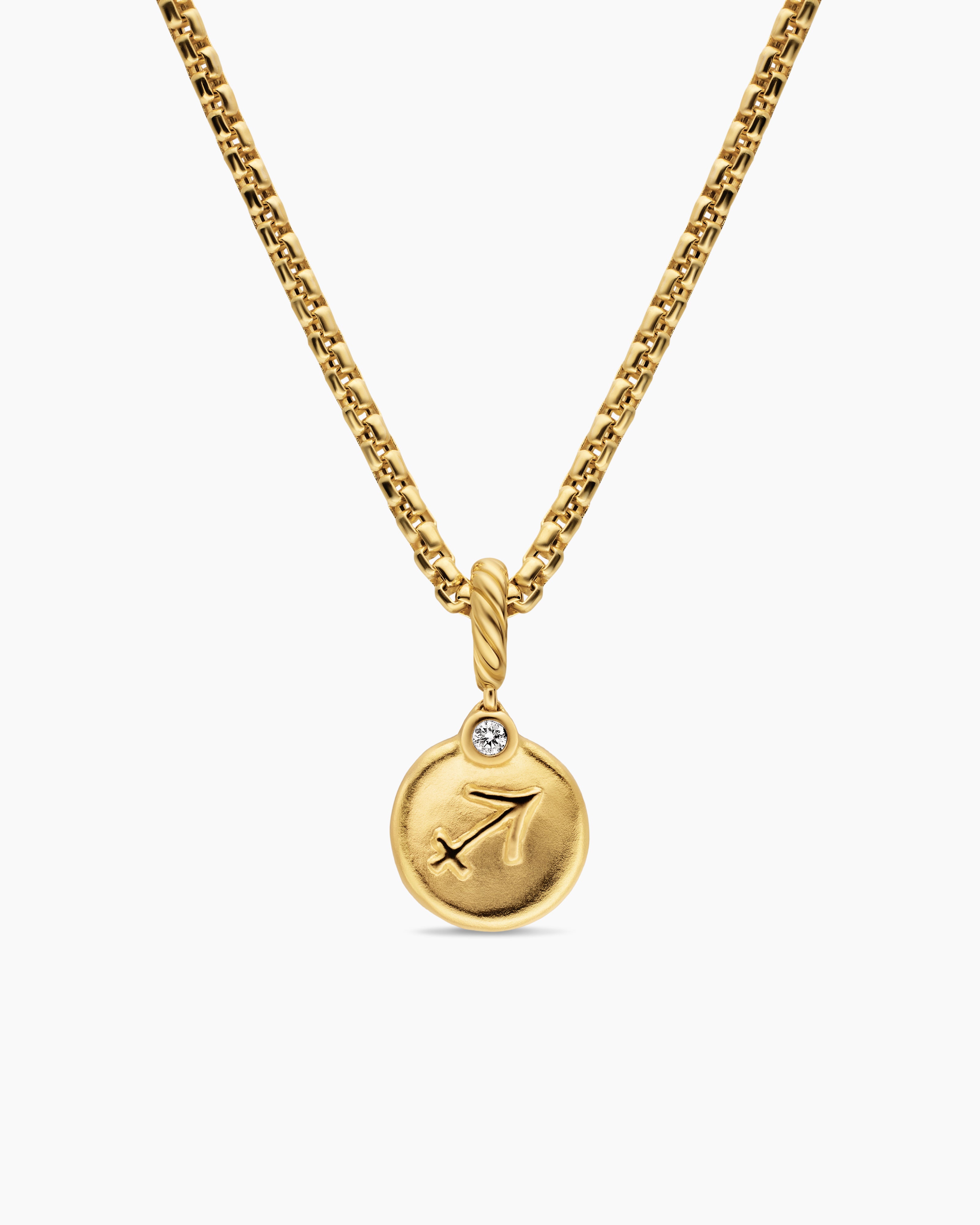 Womens Petite Sagittarius Amulet in 18K Yellow Gold with Diamond, 10.4mm