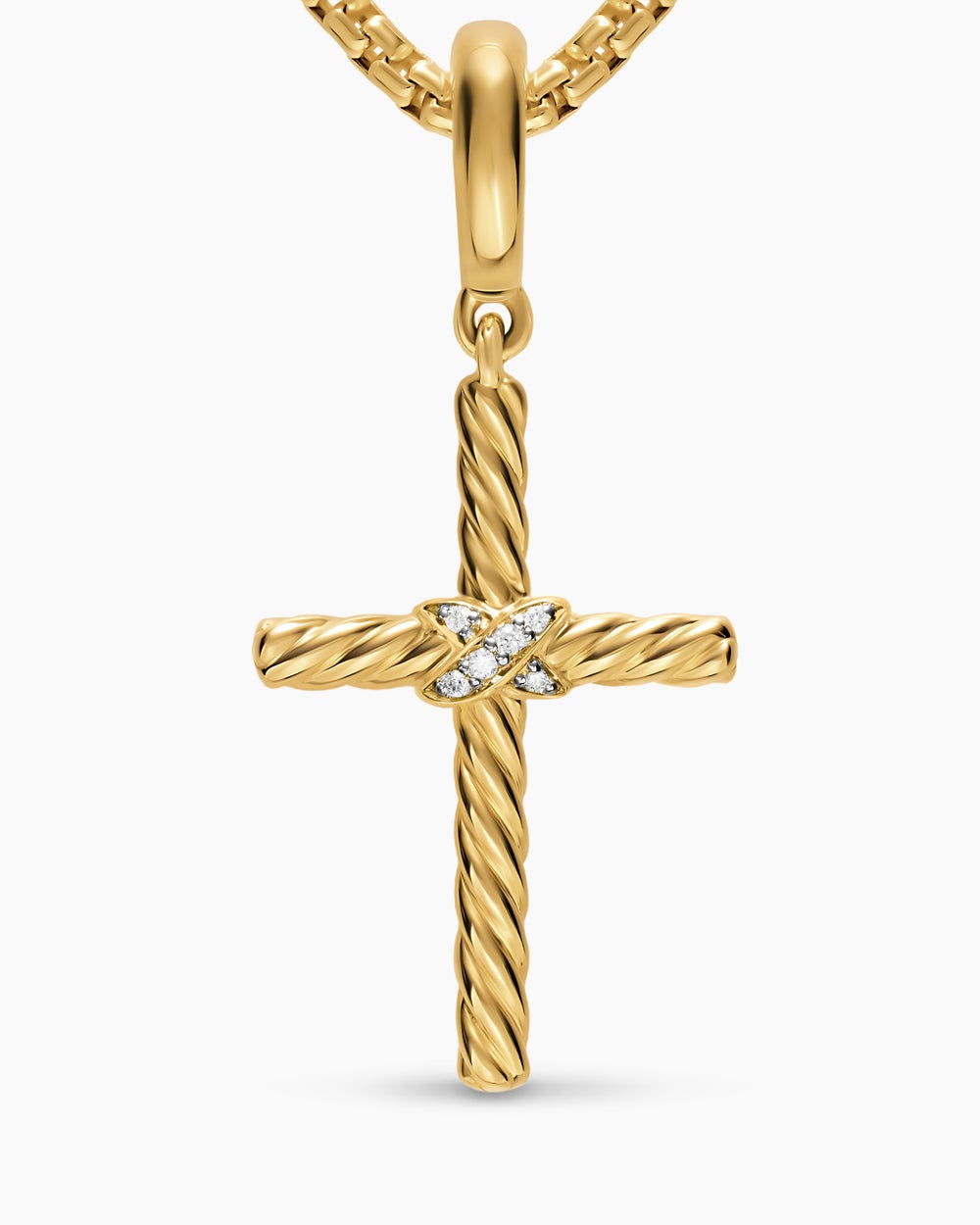 Womens Cross Amulet in 18ct Yellow Gold with Diamonds, 21mm