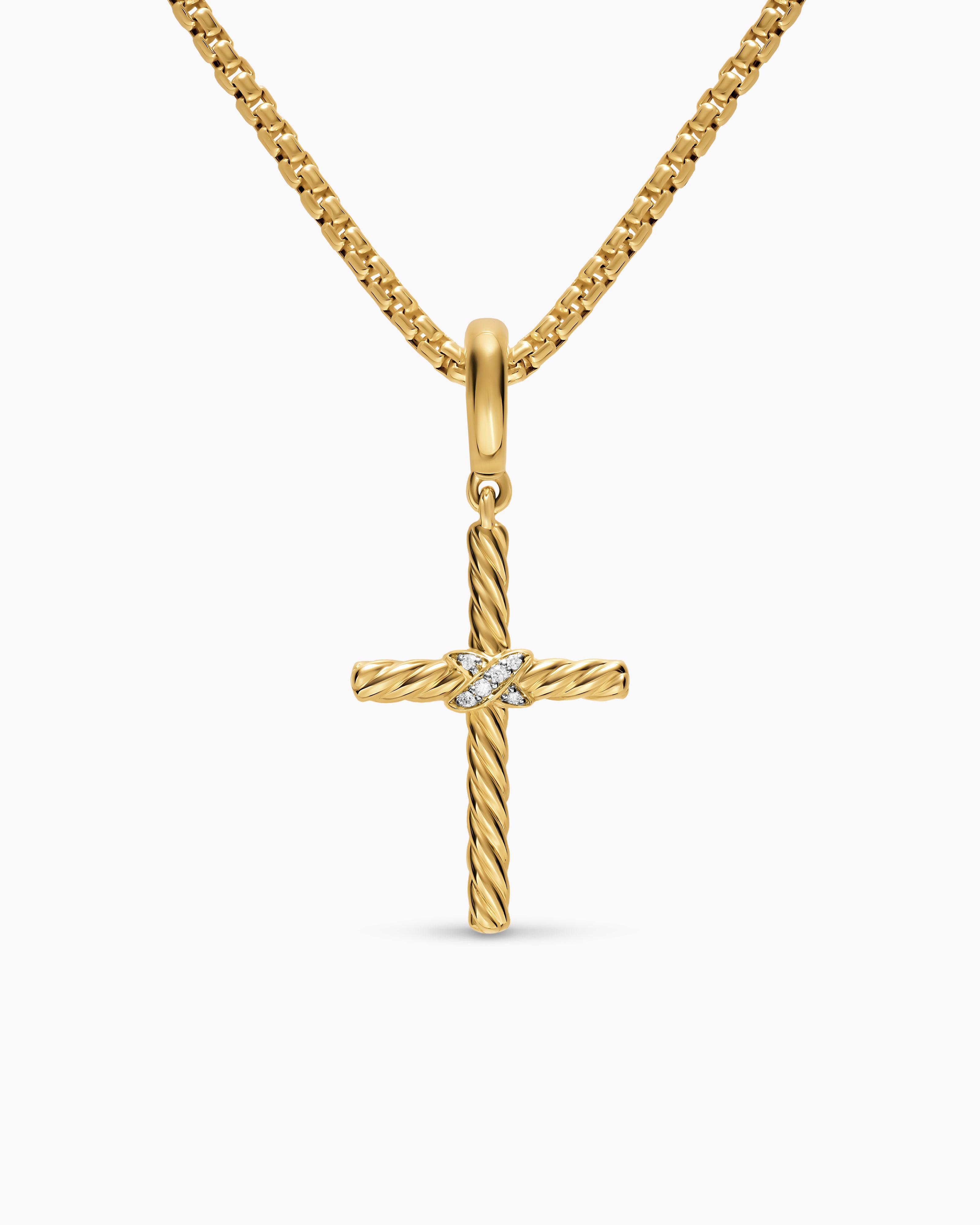 Womens Cross Amulet in 18ct Yellow Gold with Diamonds, 21mm