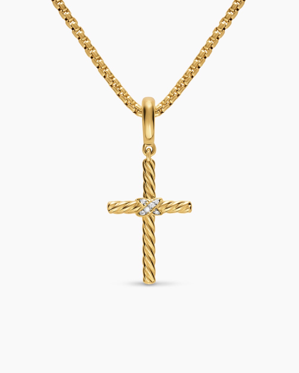 Womens Cross Amulet in 18ct Yellow Gold with Diamonds, 21mm