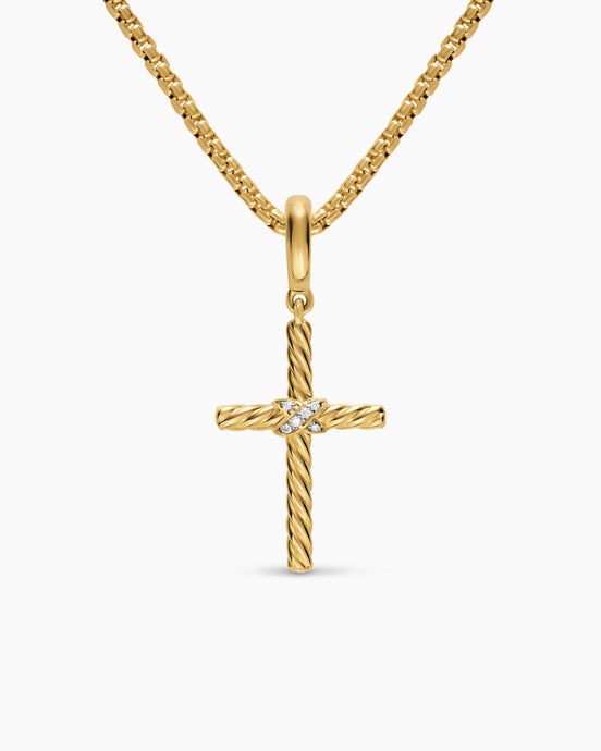 Cross Amulet in 18ct Yellow Gold with Diamonds, 21mm