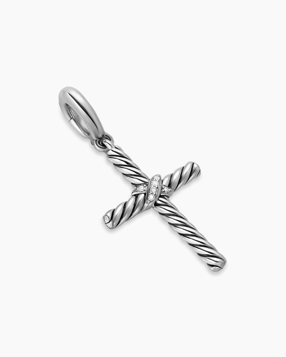 Womens Cross Amulet in Sterling Silver with Diamonds, 21mm