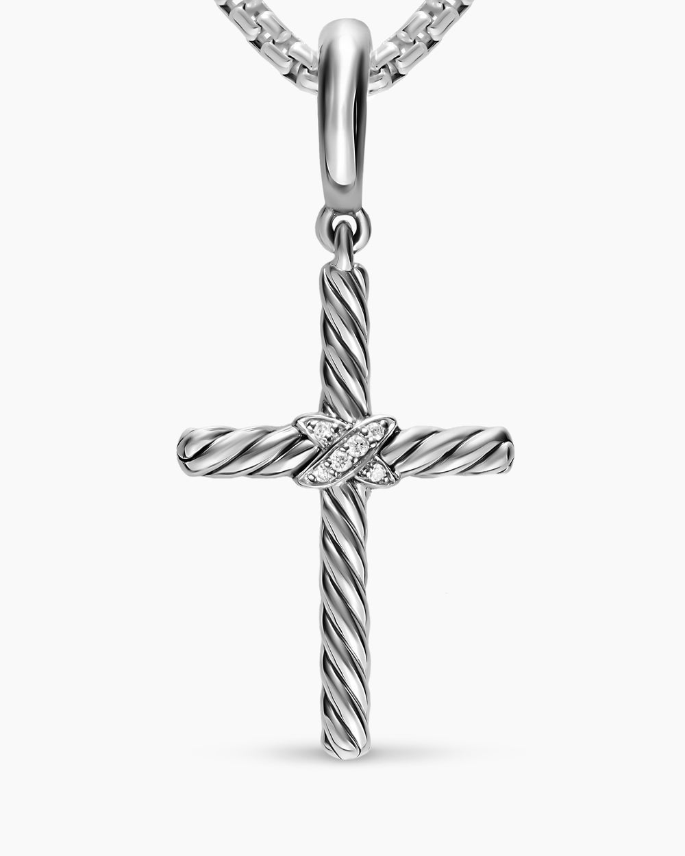 Womens Cross Amulet in Sterling Silver with Diamonds, 21mm