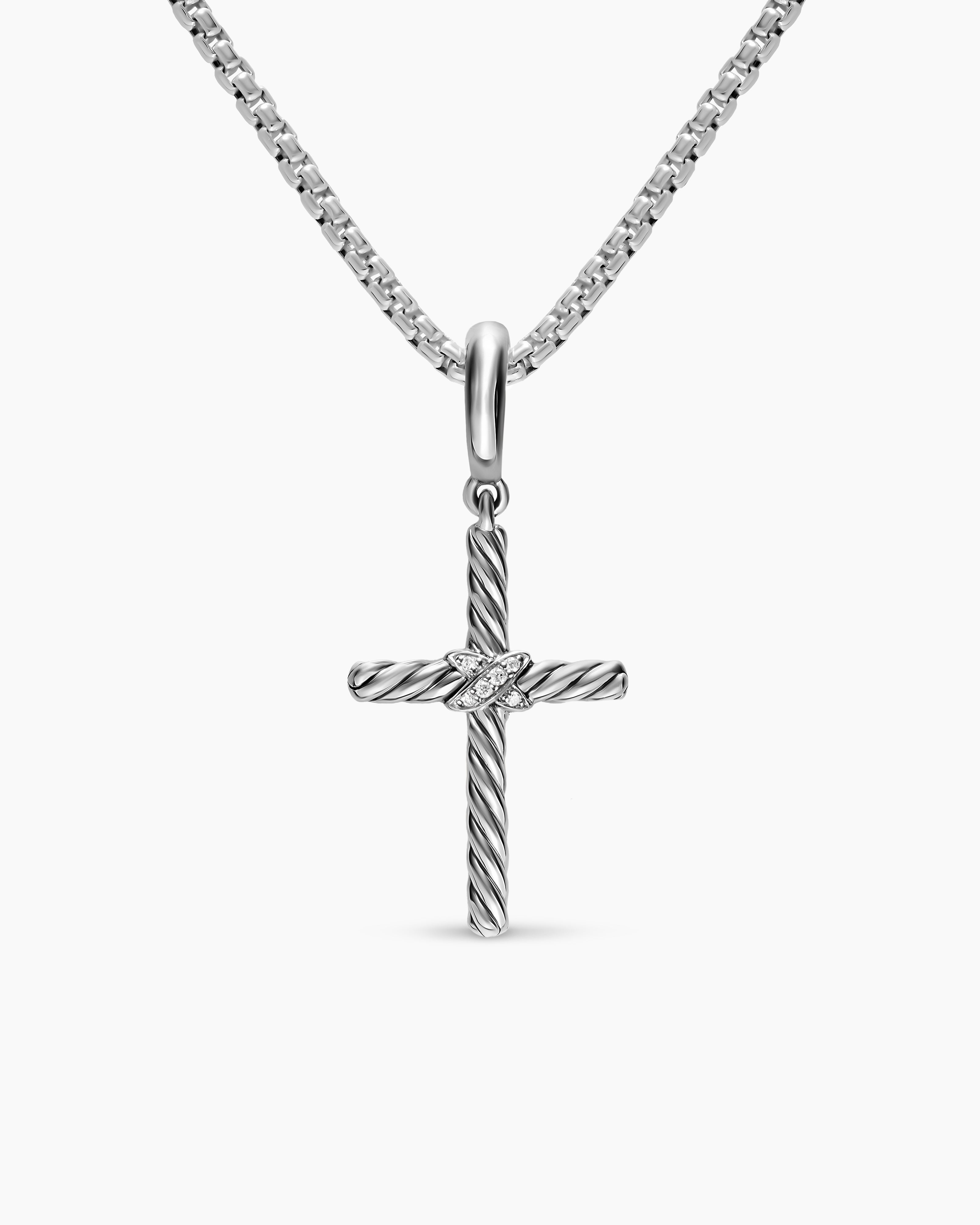 Womens Cross Amulet in Sterling Silver with Diamonds, 21mm