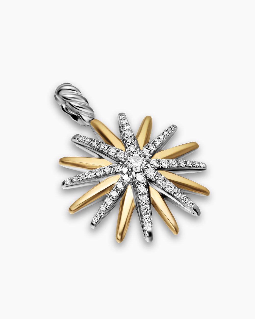 Womens Starburst Amulet in Sterling Silver with 18K Yellow Gold with Diamonds, 25mm