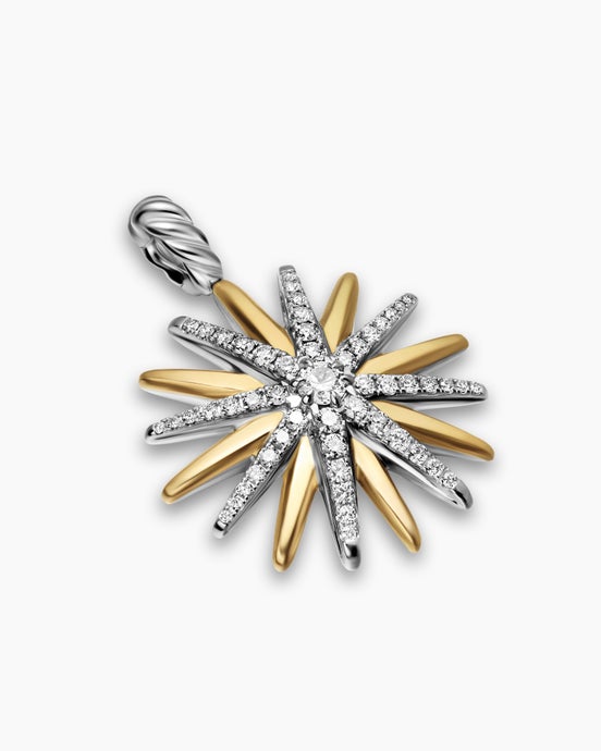 Starburst Amulet in Sterling Silver with 18K Yellow Gold with Diamonds, 25mm