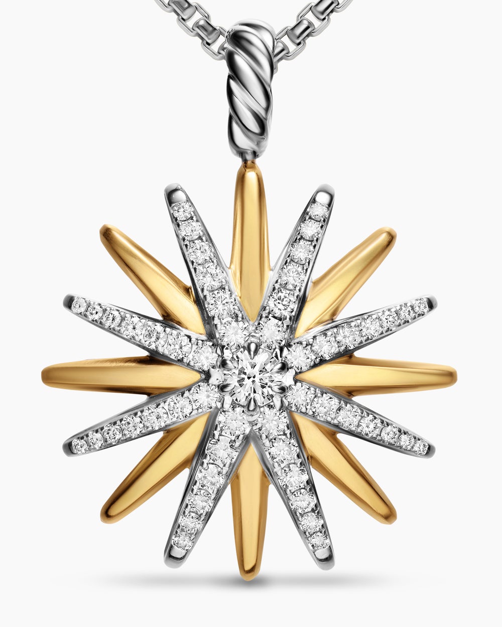 Womens Starburst Amulet in Sterling Silver with 18K Yellow Gold with Diamonds, 25mm