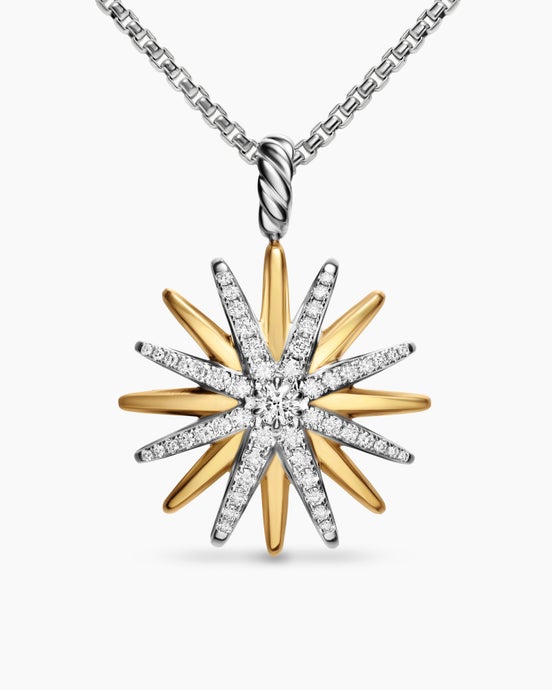 Starburst Amulet in Sterling Silver with 18K Yellow Gold with Diamonds, 25mm