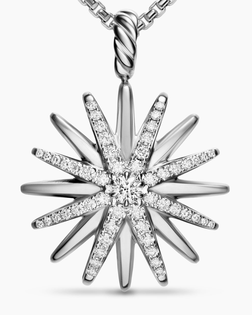 Womens Starburst Amulet in Sterling Silver with Diamonds, 25mm