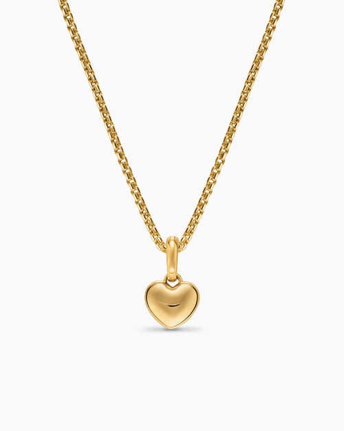 Womens Petite Puffy Cable Heart Amulet in 18K Yellow Gold, 7.4mm