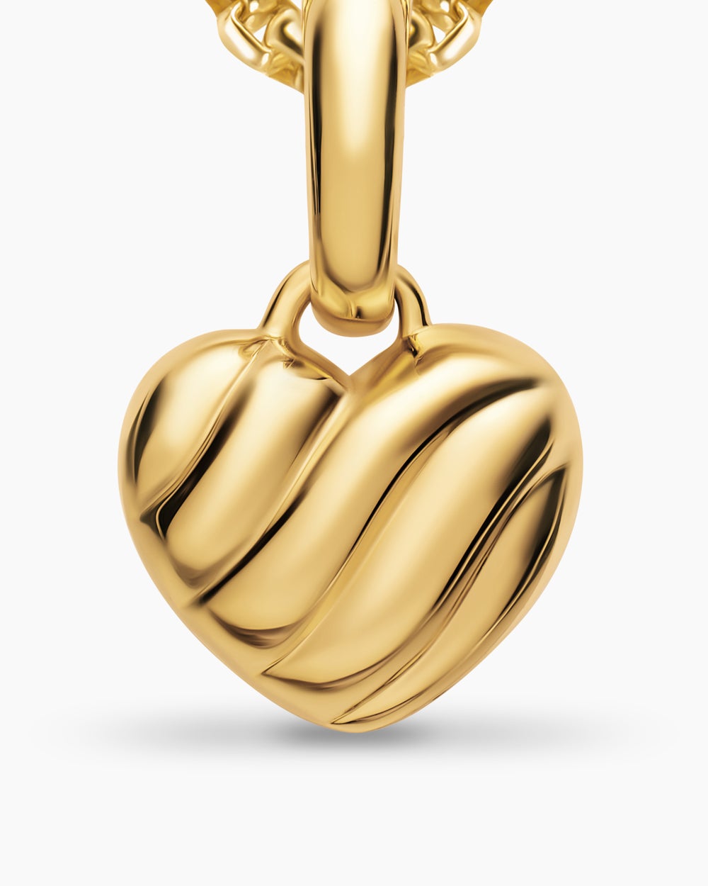 Womens Petite Puffy Cable Heart Amulet in 18K Yellow Gold, 7.4mm