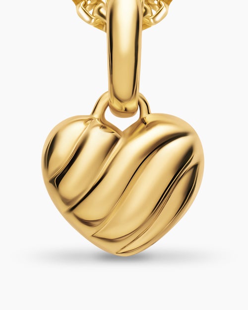 Womens Petite Puffy Cable Heart Amulet in 18K Yellow Gold, 7.4mm