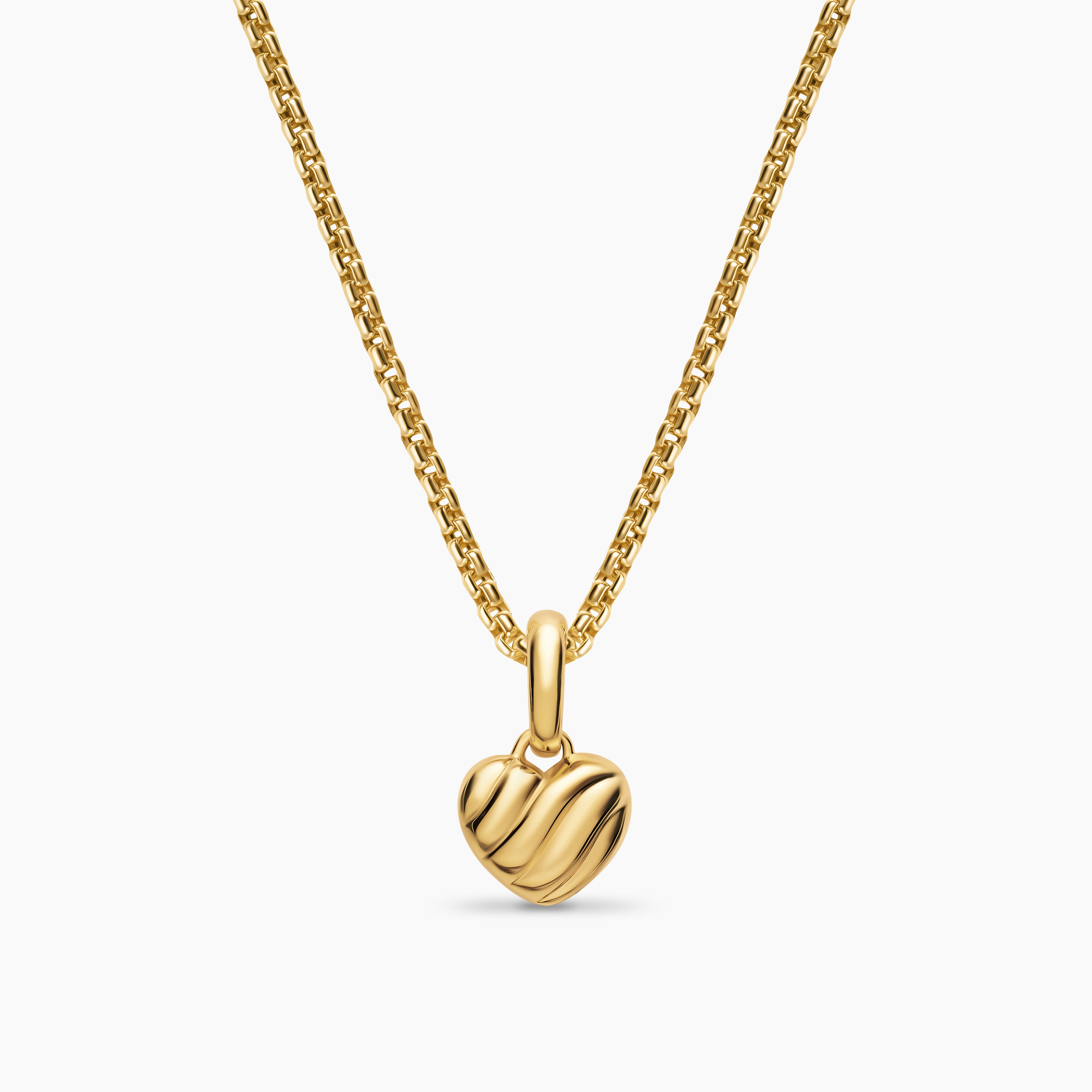 Womens Petite Puffy Cable Heart Amulet in 18K Yellow Gold, 7.4mm