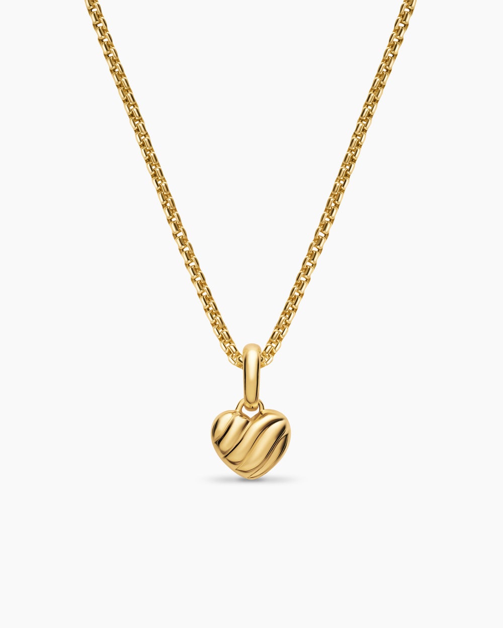 Womens Petite Puffy Cable Heart Amulet in 18K Yellow Gold, 7.4mm