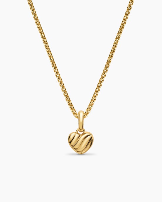 Petite Puffy Cable Heart Amulet in 18K Yellow Gold, 7.4mm