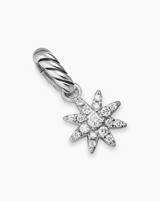 Petite Starburst Amulet in Sterling Silver with Full Pavé Diamonds, 10mm