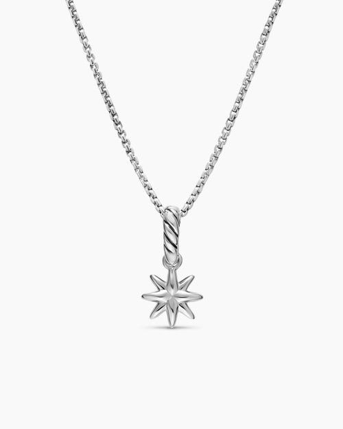 Womens Petite Starburst Amulet in Sterling Silver with Full Pavé Diamonds, 10mm