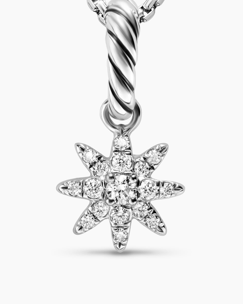 Womens Petite Starburst Amulet in Sterling Silver with Full Pavé Diamonds, 10mm