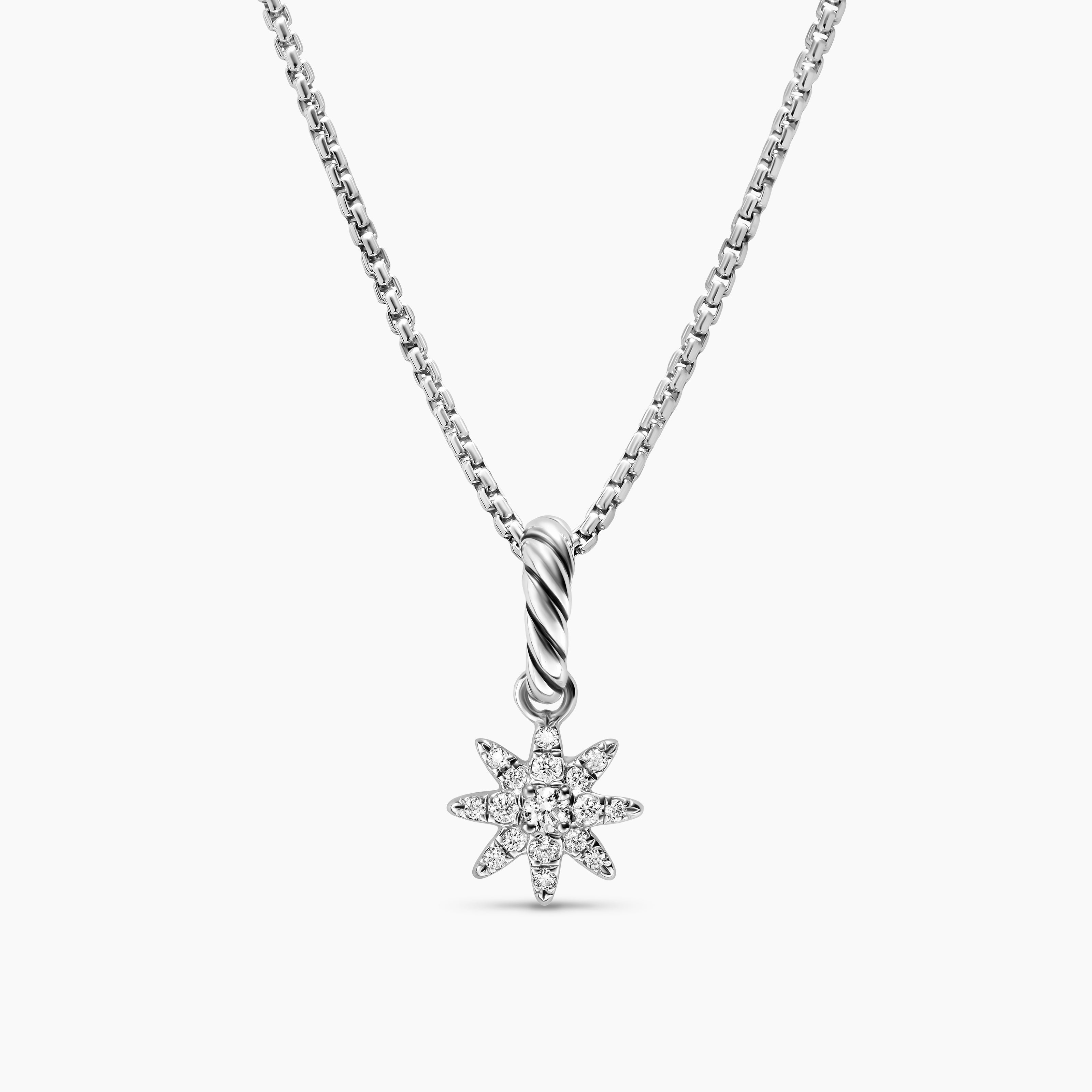 Womens Petite Starburst Amulet in Sterling Silver with Full Pav&eacute; Diamonds, 10mm