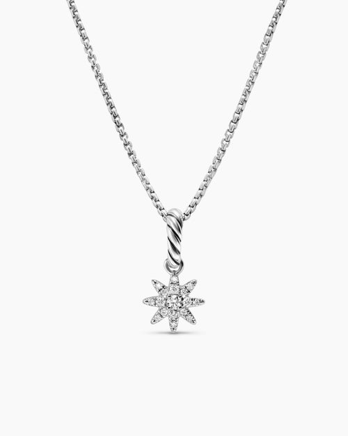 Womens Petite Starburst Amulet in Sterling Silver with Full Pavé Diamonds, 10mm