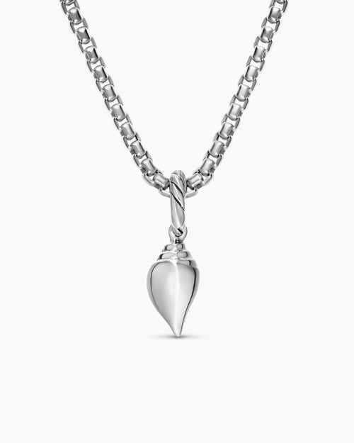Womens Petite Pavé Shell Amulet in Sterling Silver with Diamonds, 15mm