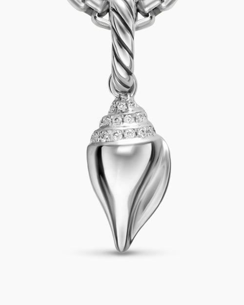 Womens Petite Pavé Shell Amulet in Sterling Silver with Diamonds, 15mm