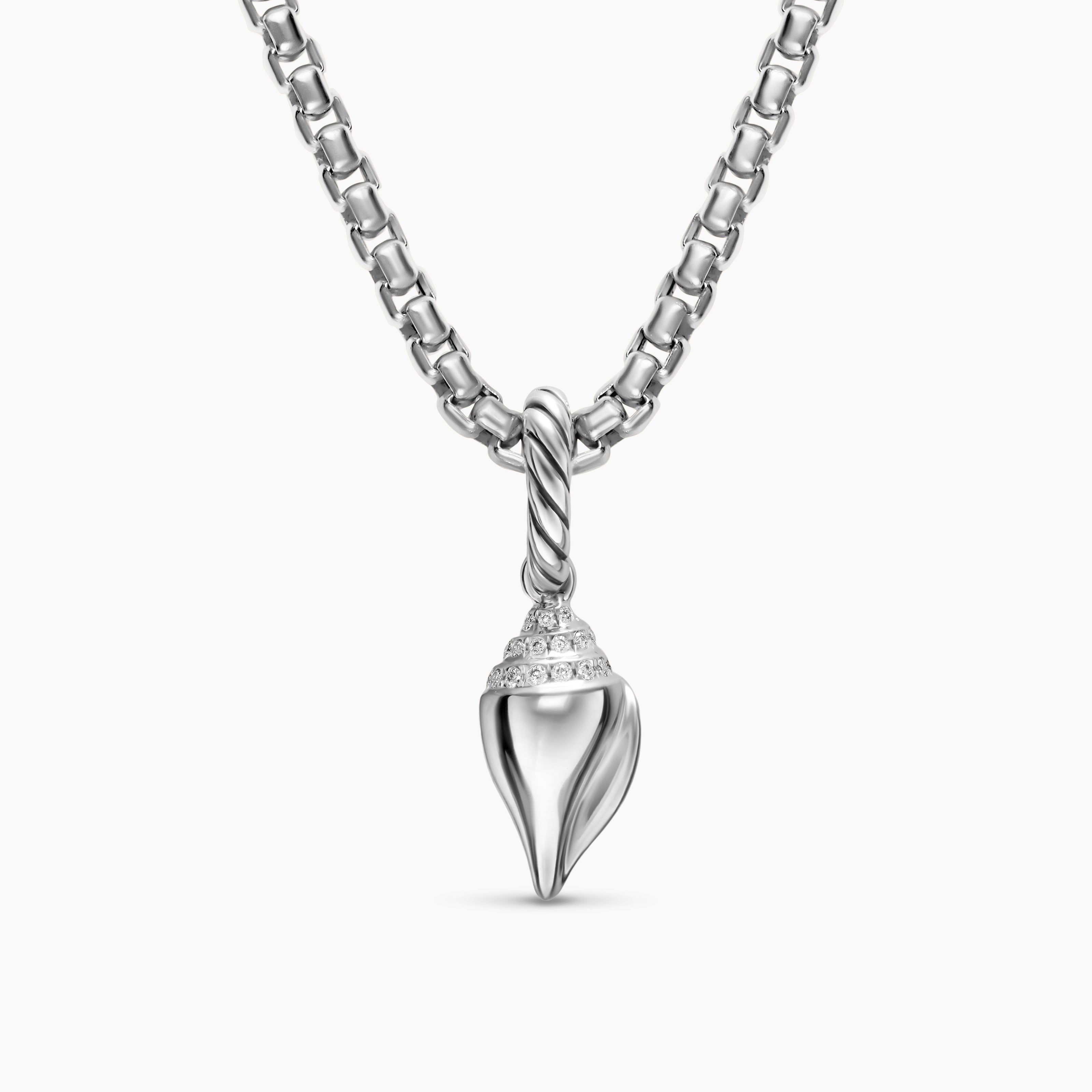 Womens Petite Pav&eacute; Shell Amulet in Sterling Silver with Diamonds, 15mm