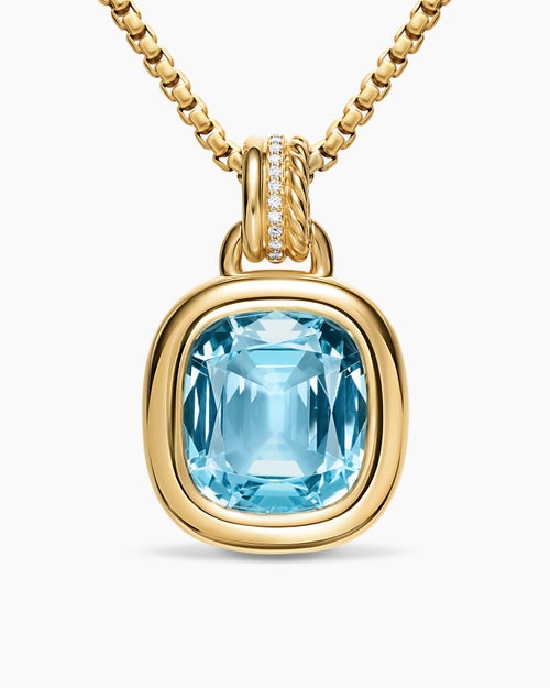 Womens DY Mercer® Color Amulet in 18K Yellow Gold with Sky Blue Topaz and Diamonds, 17mm