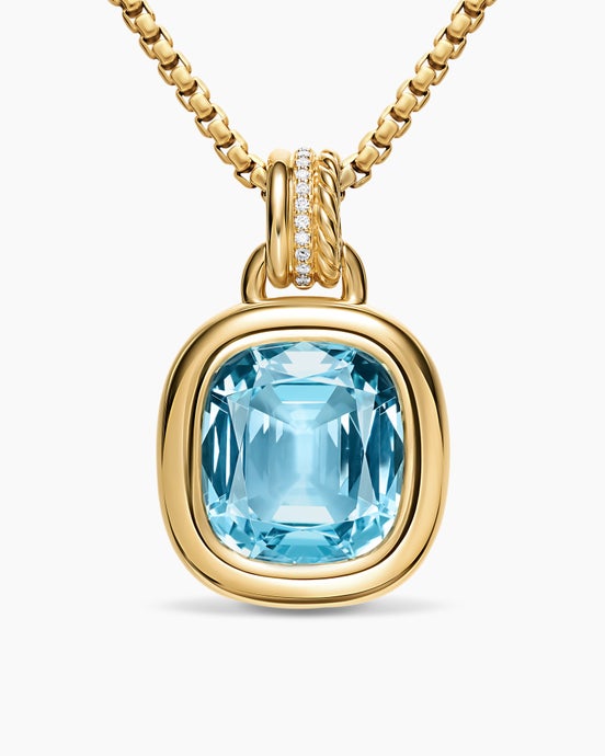 DY Mercer® Colour Amulet in 18ct Yellow Gold with Sky Blue Topaz and Diamonds, 17mm
