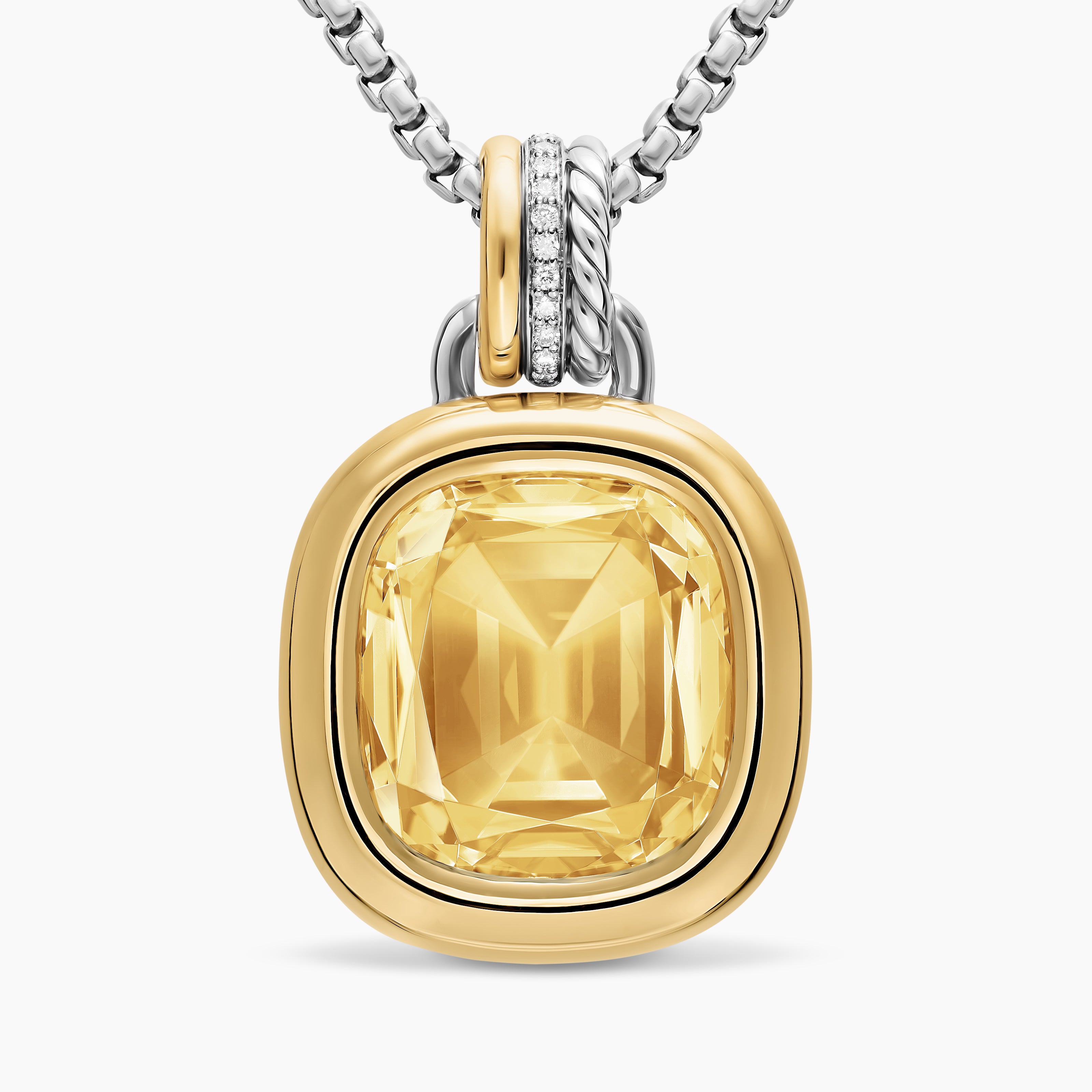 Womens DY Mercer&reg; Colour Amulet in Sterling Silver with 18K Yellow Gold, Champagne Citrine and Diamonds, 17mm