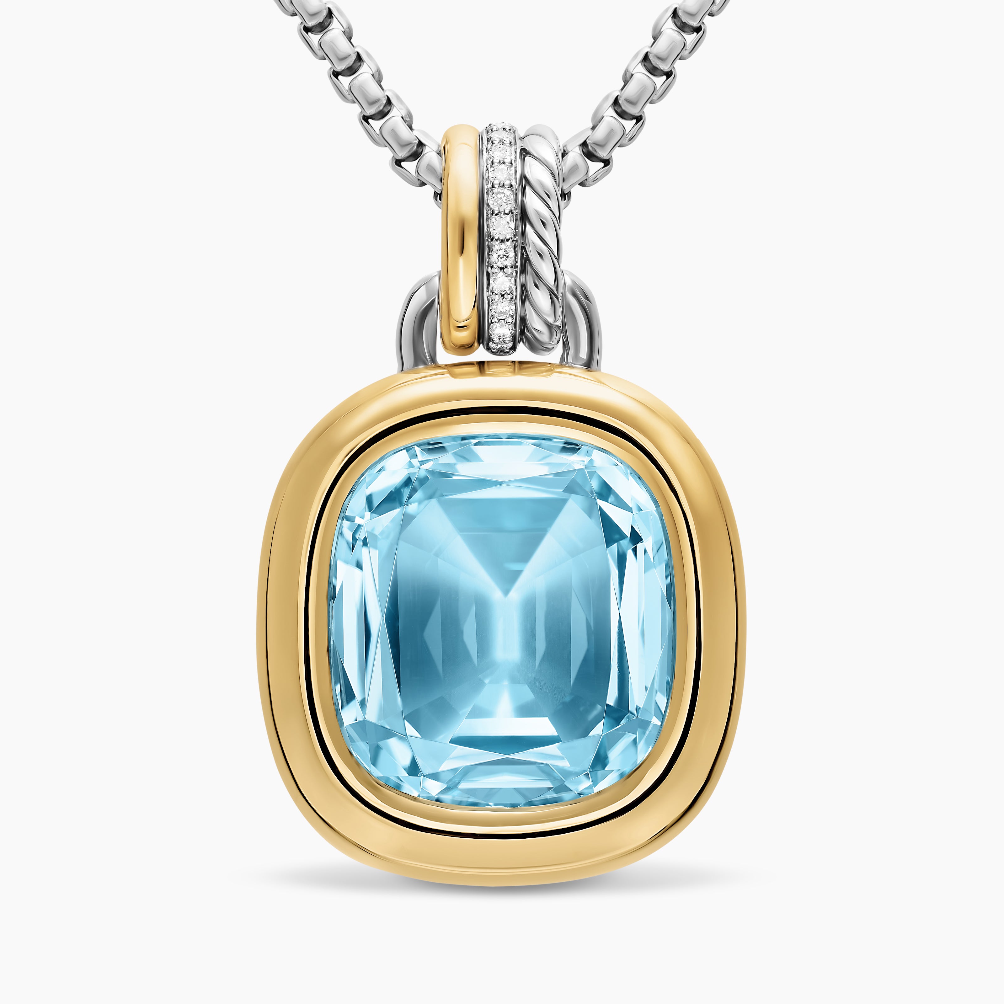 Womens DY Mercer&reg; Colour Amulet in Sterling Silver with 18K Yellow Gold, Sky Blue Topaz and Diamonds, 17mm