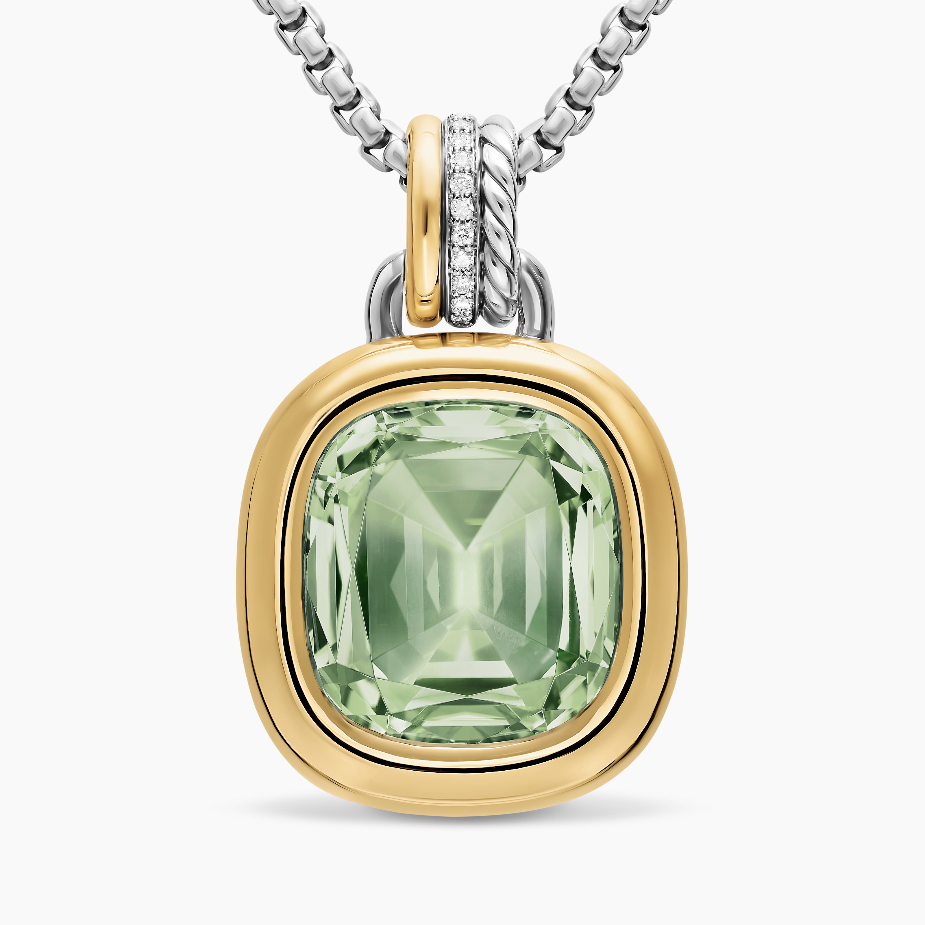 Womens DY Mercer&reg; Colour Amulet in Sterling Silver with 18K Yellow Gold, Prasiolite and Diamonds, 17mm