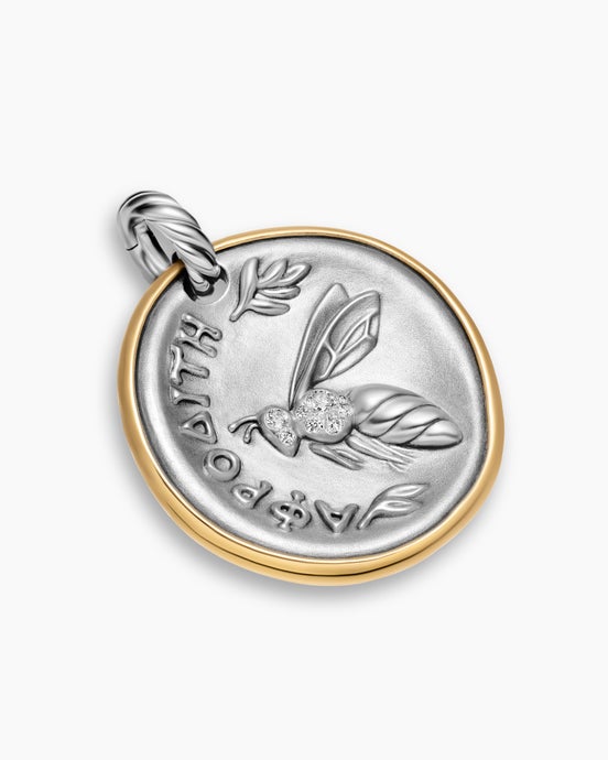Aphrodite Medallion Amulet in Sterling Silver with 14K Yellow Gold and Diamonds, 29.5mm
