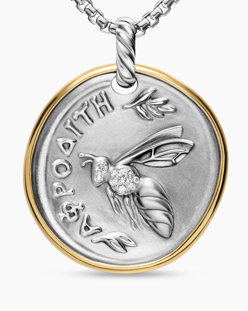 Amulette Aphrodite en argent massif avec or jaune 14 carats et diamants, 29,5 mm