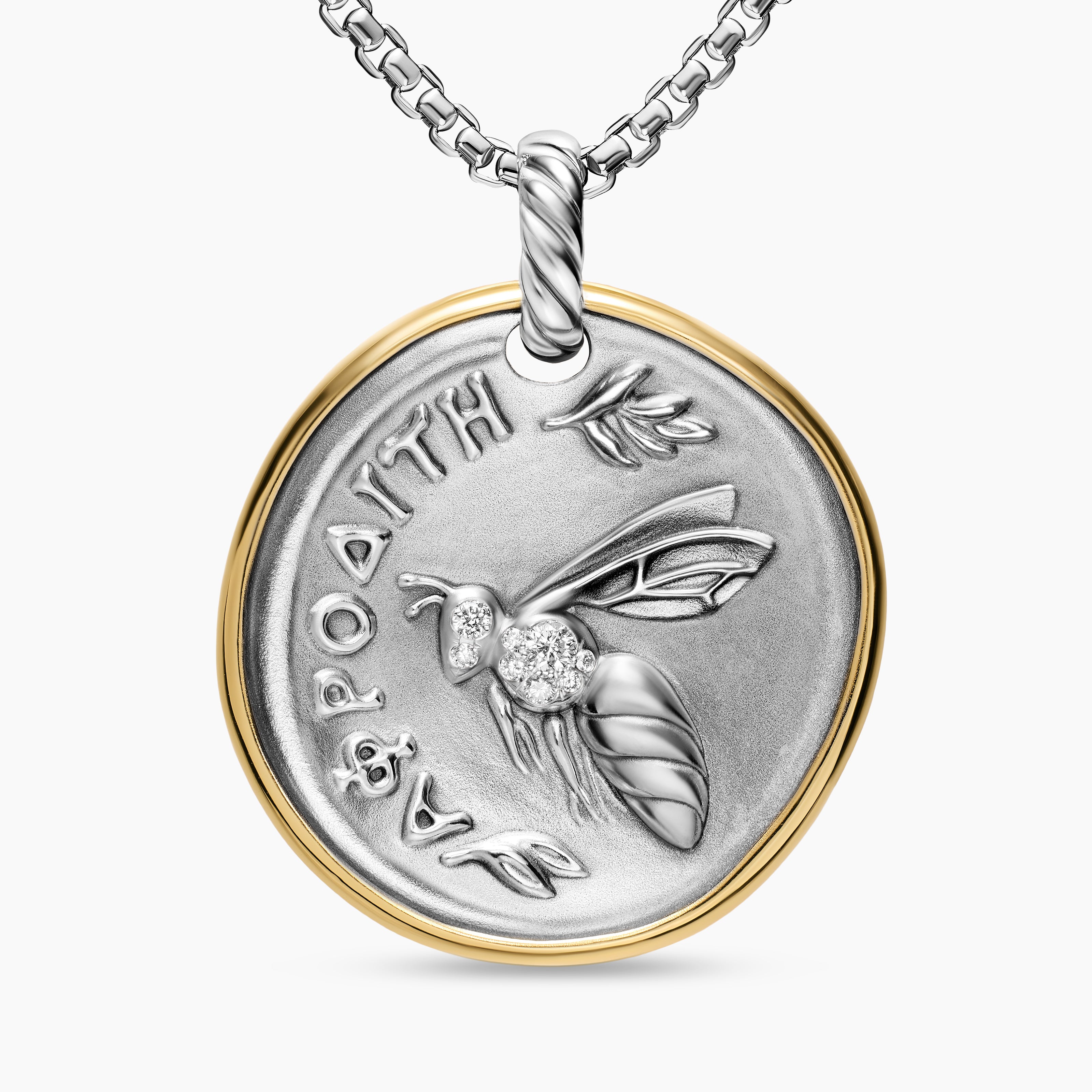 Womens Aphrodite Medallion Amulet in Sterling Silver with 14K Yellow Gold and Diamonds, 29.5mm