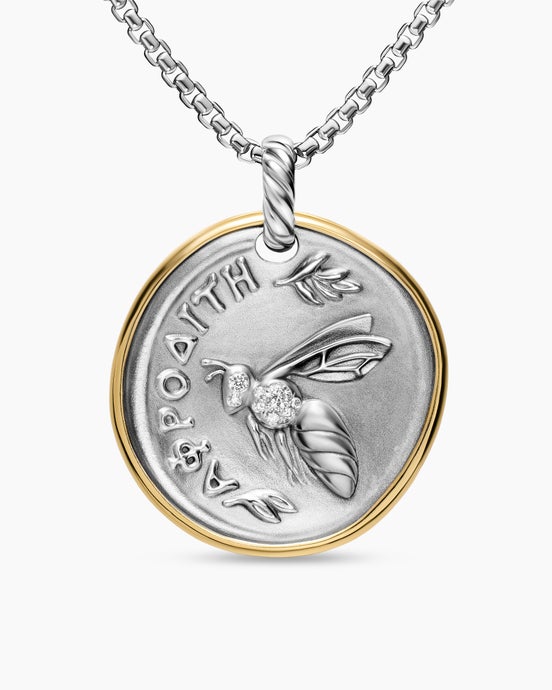 Aphrodite Medallion Amulet in Sterling Silver with 14K Yellow Gold and Diamonds, 29.5mm