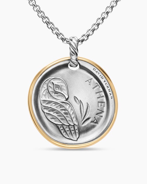 Amulette Athéna en argent massif avec or jaune 14 carats et diamants, 29,5 mm