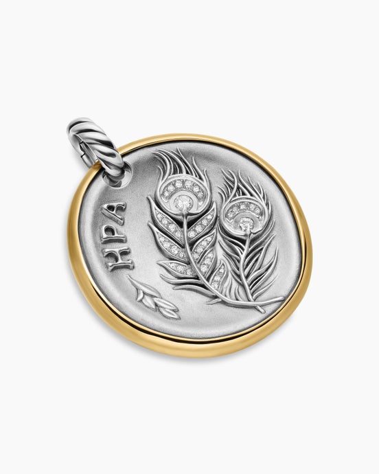 Hera Medallion Amulet in Sterling Silver with 14K Yellow Gold and Diamonds, 29.5mm