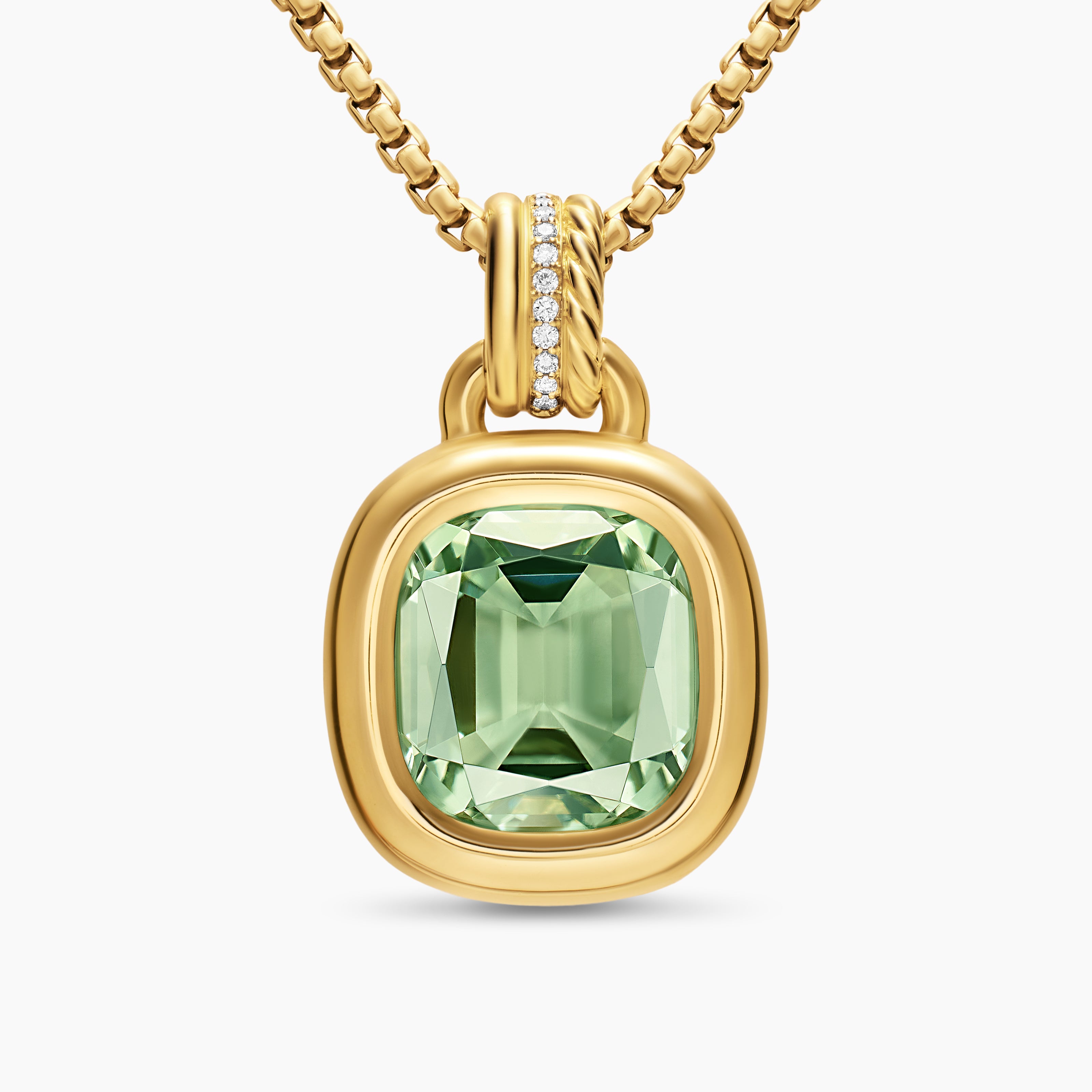 Womens DY Mercer&reg; Colour Amulet in 18K Yellow Gold with Prasiolite and Diamonds, 13mm