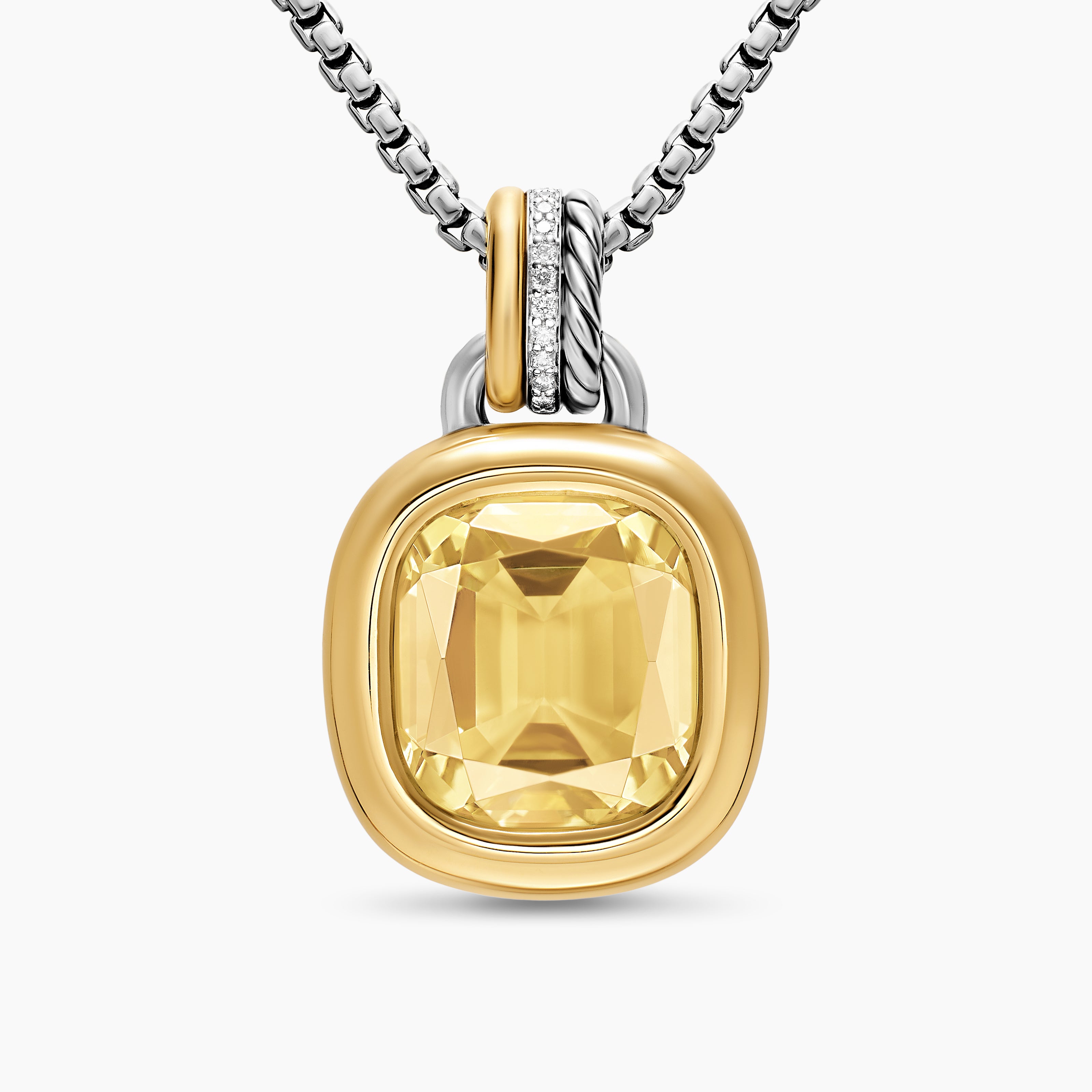 Amulette de couleur DY Mercer&reg; en argent sterling avec or jaune 18 carats, citrine champagne et diamants, 13 mm femmes 