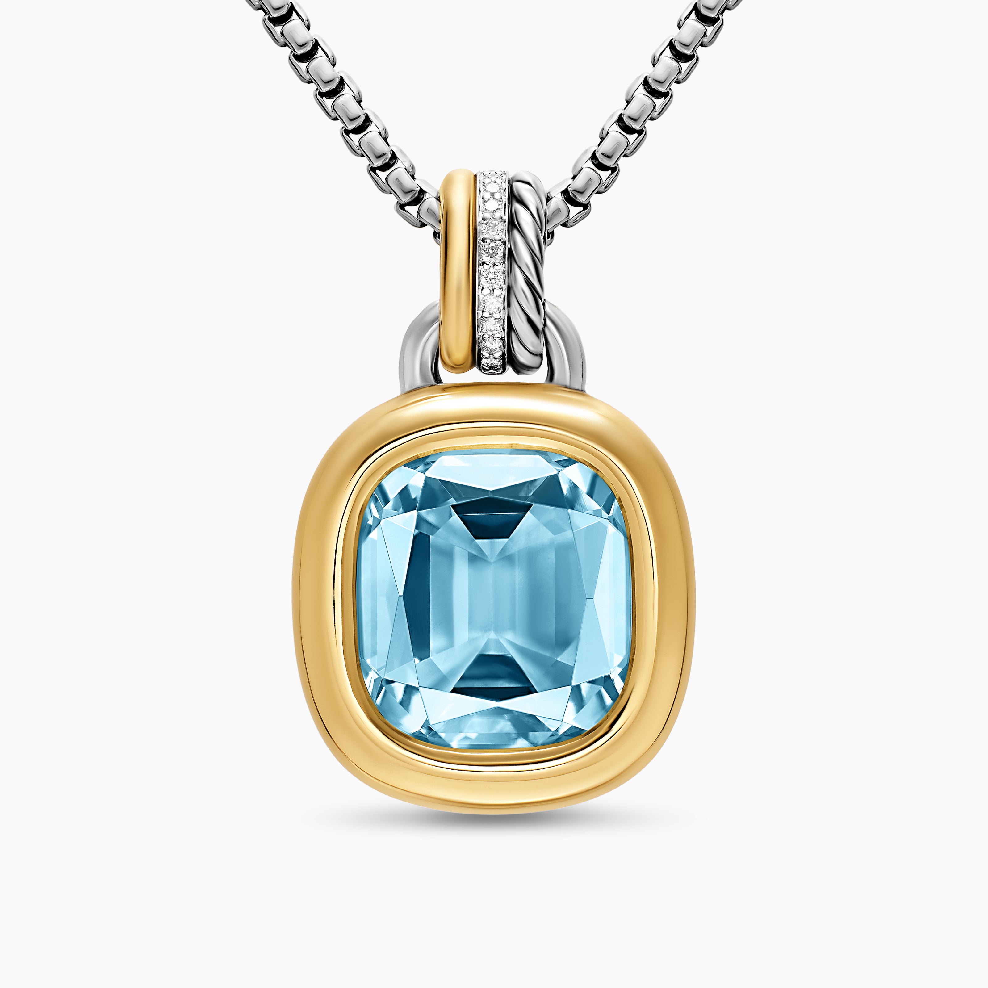 Womens DY Mercer&reg; Color Amulet in Sterling Silver with 18K Yellow Gold, Sky Blue Topaz and Diamonds, 13mm