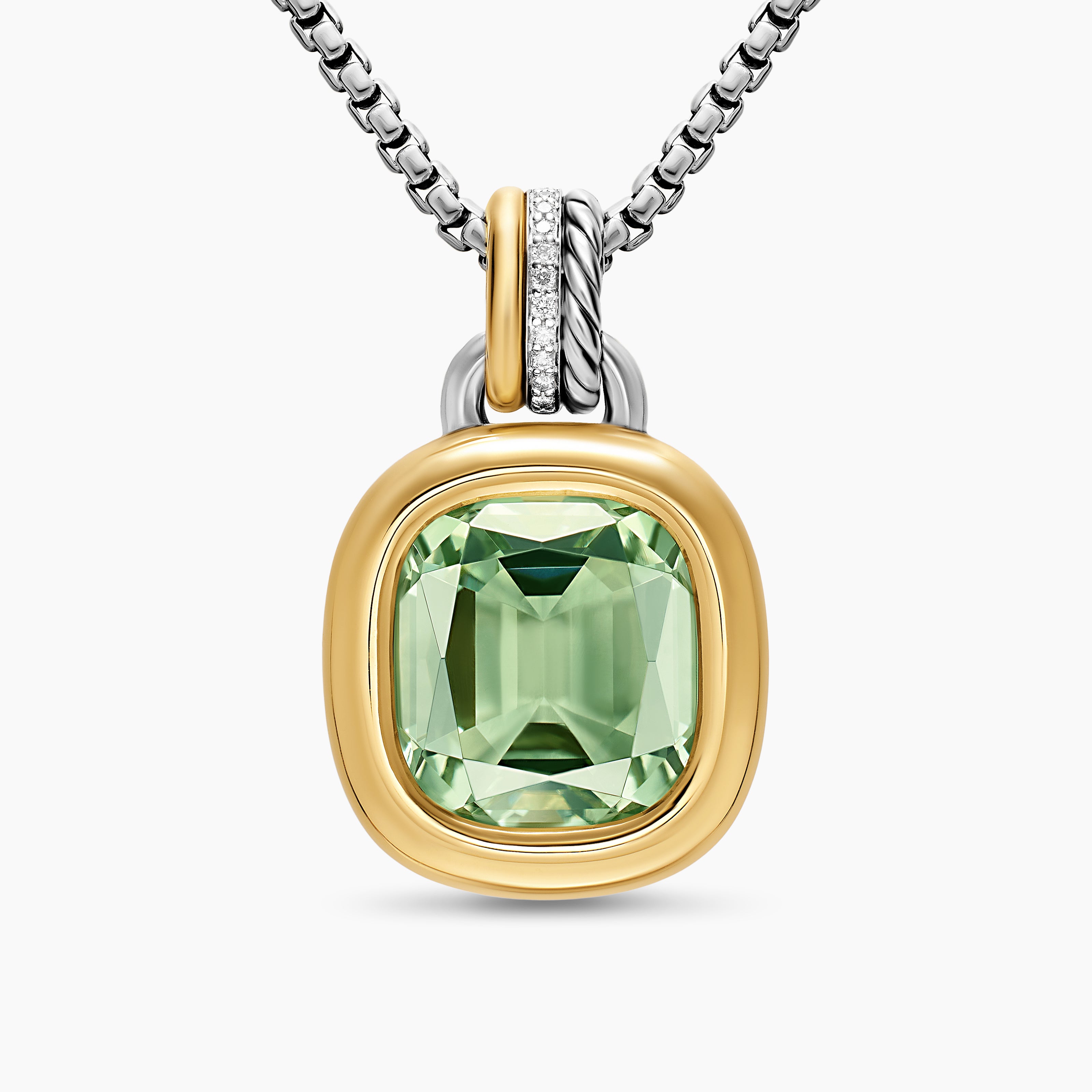 Womens DY Mercer&reg; Color Amulet in Sterling Silver with 18K Yellow Gold, Prasiolite and Diamonds, 13mm
