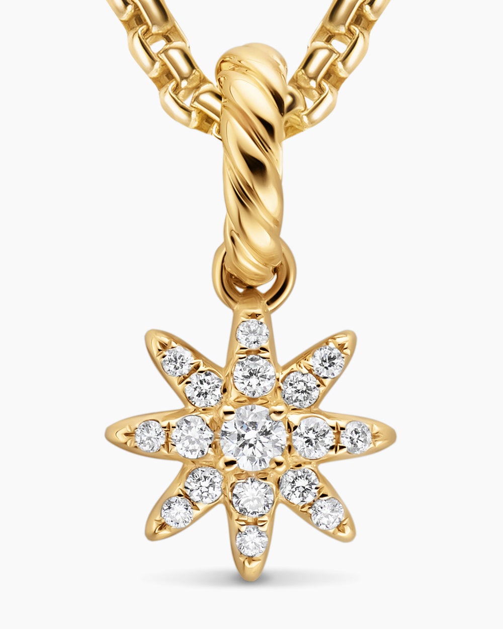 Womens Petite Starburst Amulet in 18K Yellow Gold with Diamonds, 7.5mm