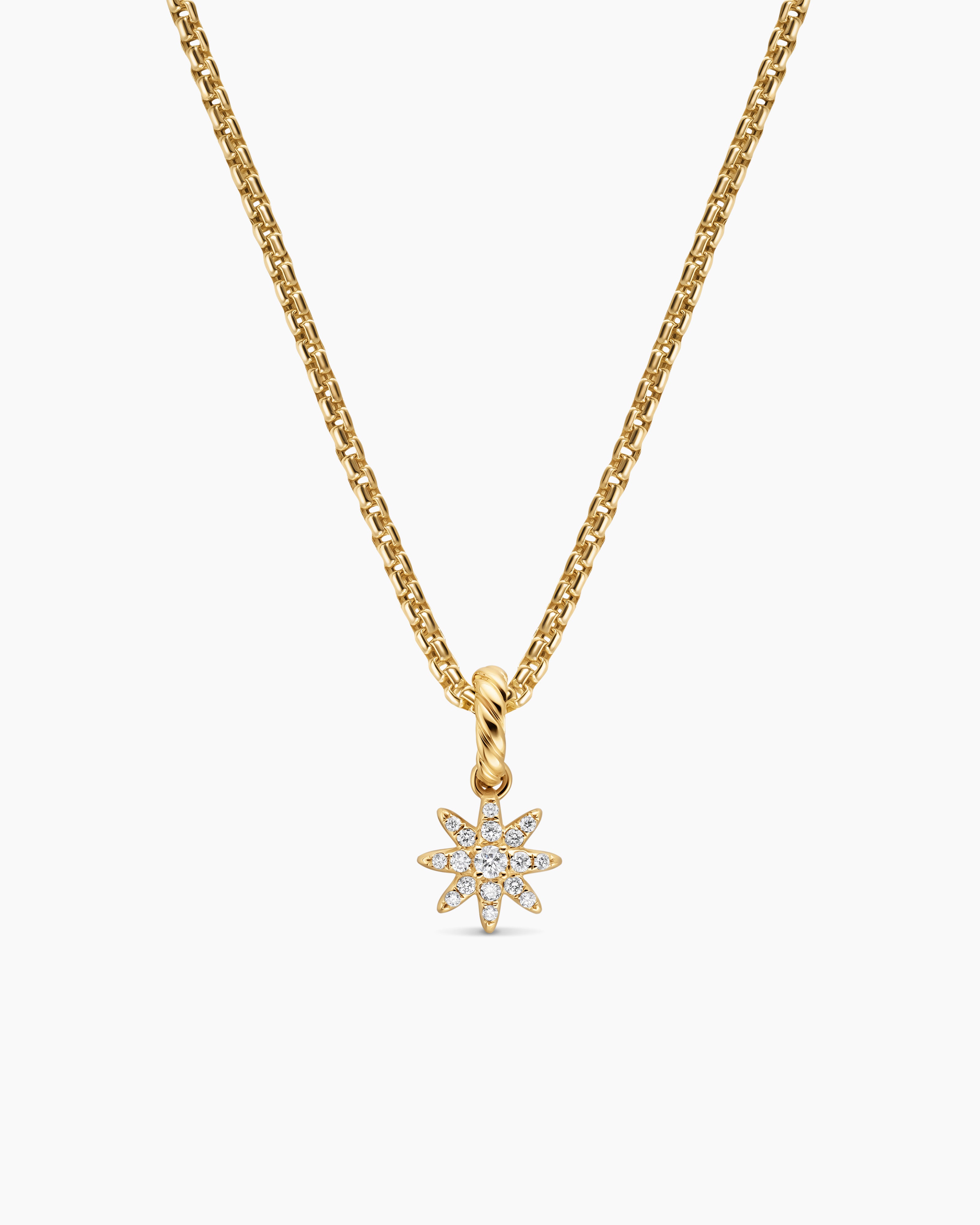 Womens Petite Starburst Amulet in 18K Yellow Gold with Diamonds, 7.5mm