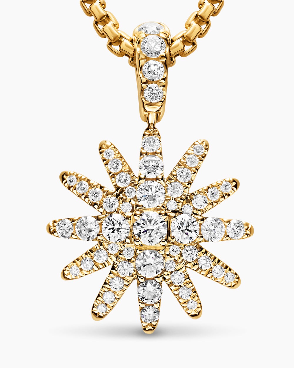 Womens Pavé Starburst Amulet in 18K Yellow Gold with Diamonds, 15mm