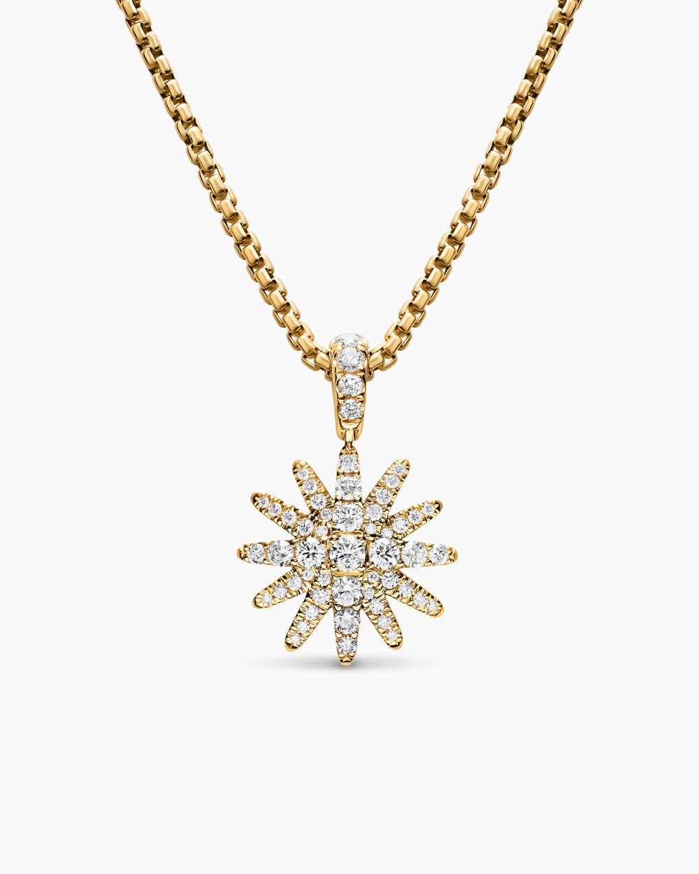 Womens Pavé Starburst Amulet in 18K Yellow Gold with Diamonds, 15mm