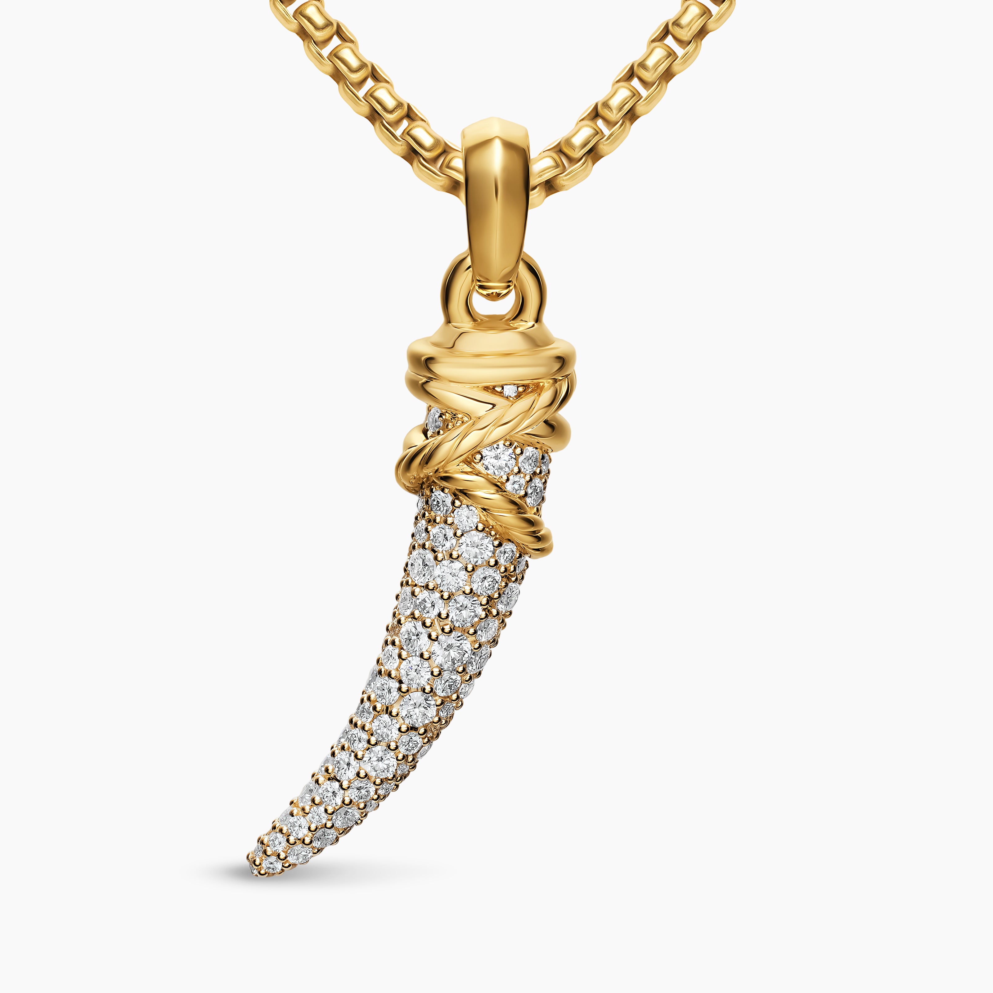 Womens Pav&eacute; Tusk Amulet in 18K Yellow Gold with Diamonds, 28.8mm