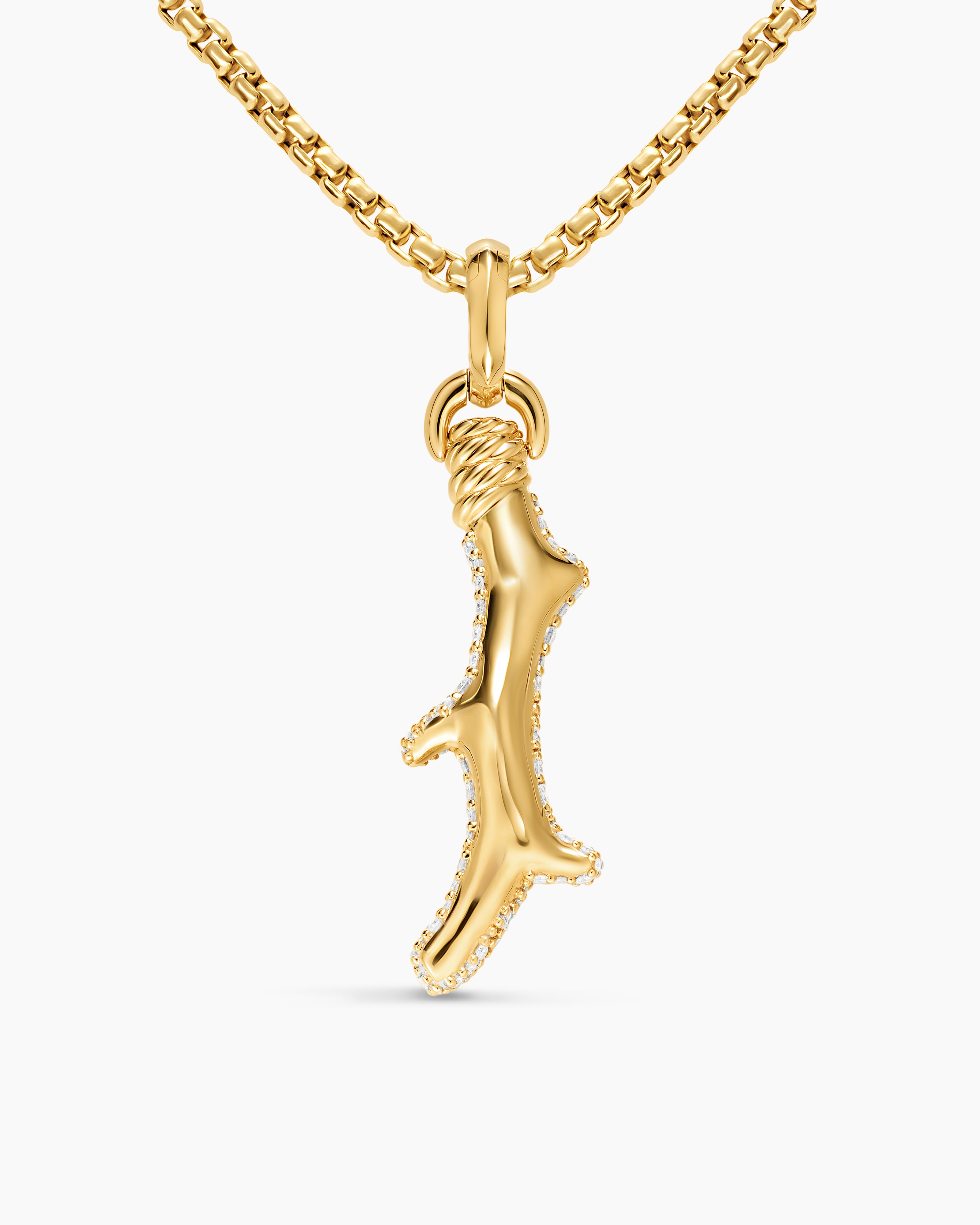 Pavé Coral Amulet 18K Yellow Gold with Diamonds, 35mm - thumbnail 3
